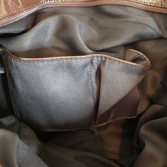 Oversized Purse Brown Tote Bow Front High Shine Shoulder Bag 17" Wide - Picture 15 of 16